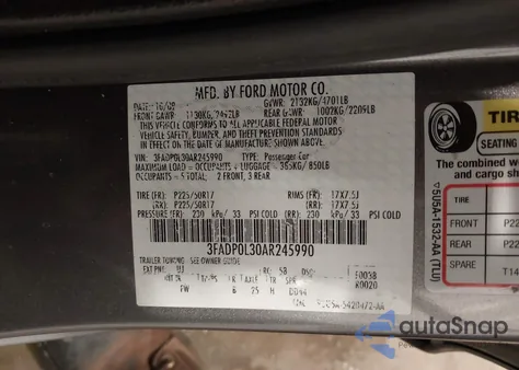 2010 Ford Fusion Hybrid from USA, damaged, VIN 3FADP0L30AR245990